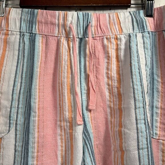 Lane Bryant Pink Blue Striped Linen Blend High Rise Drawstring Summer Shorts - Picture 4 of 13